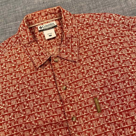 Columbia Other - Columbia Mens Large Palm Tree Surfboard Tropical Button Down Shirt Orange AM7157